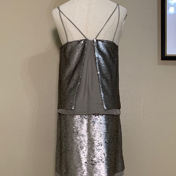 Banana Republic Metallic Taupe Sequin & Silk Sleeveless Mini Dress - Picture 5 of 9